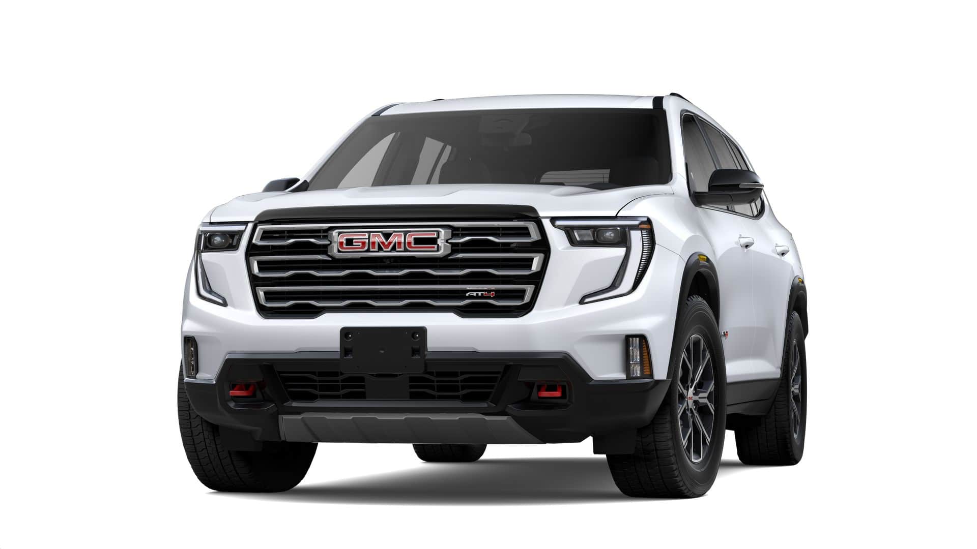 2026 GMC Acadia AT4 in Glacier White Tricoat — front three-quarter view