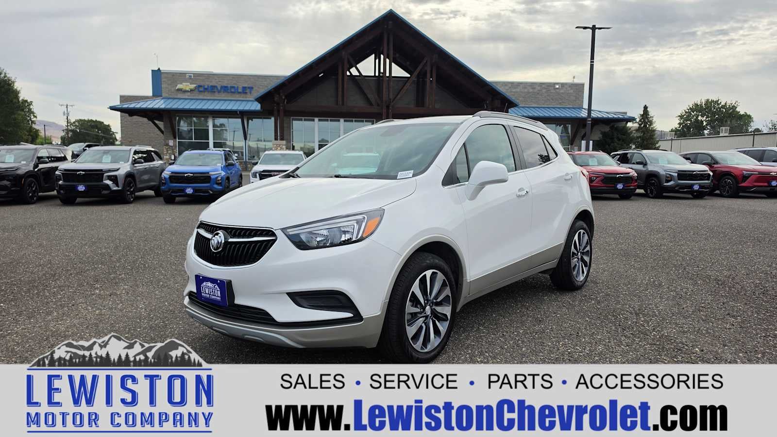 2022 Buick Encore Preferred in White Frost Tricoat — front three-quarter view